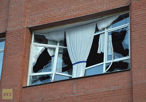 One of the thousands of shock wave shattered windows