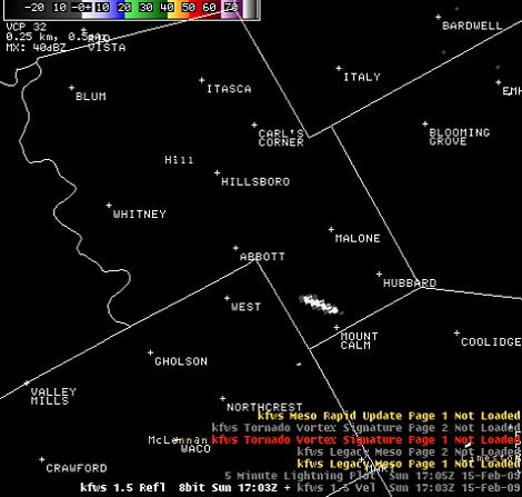 National Weather Service in Fort Worth DOPPLER showing the meteor at 7,000 feet.
